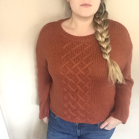 NWT BB DAKOTA Retro Active Cable Knit Sweater Rust - Picture 6 of 15